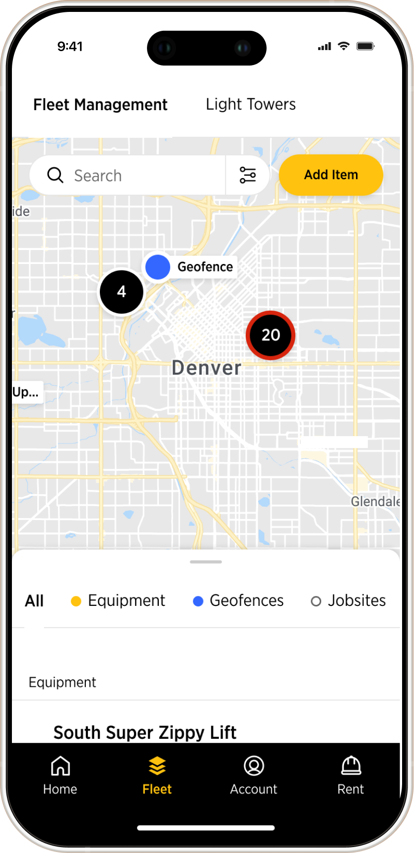 Herc Rentals app — fleet management live map