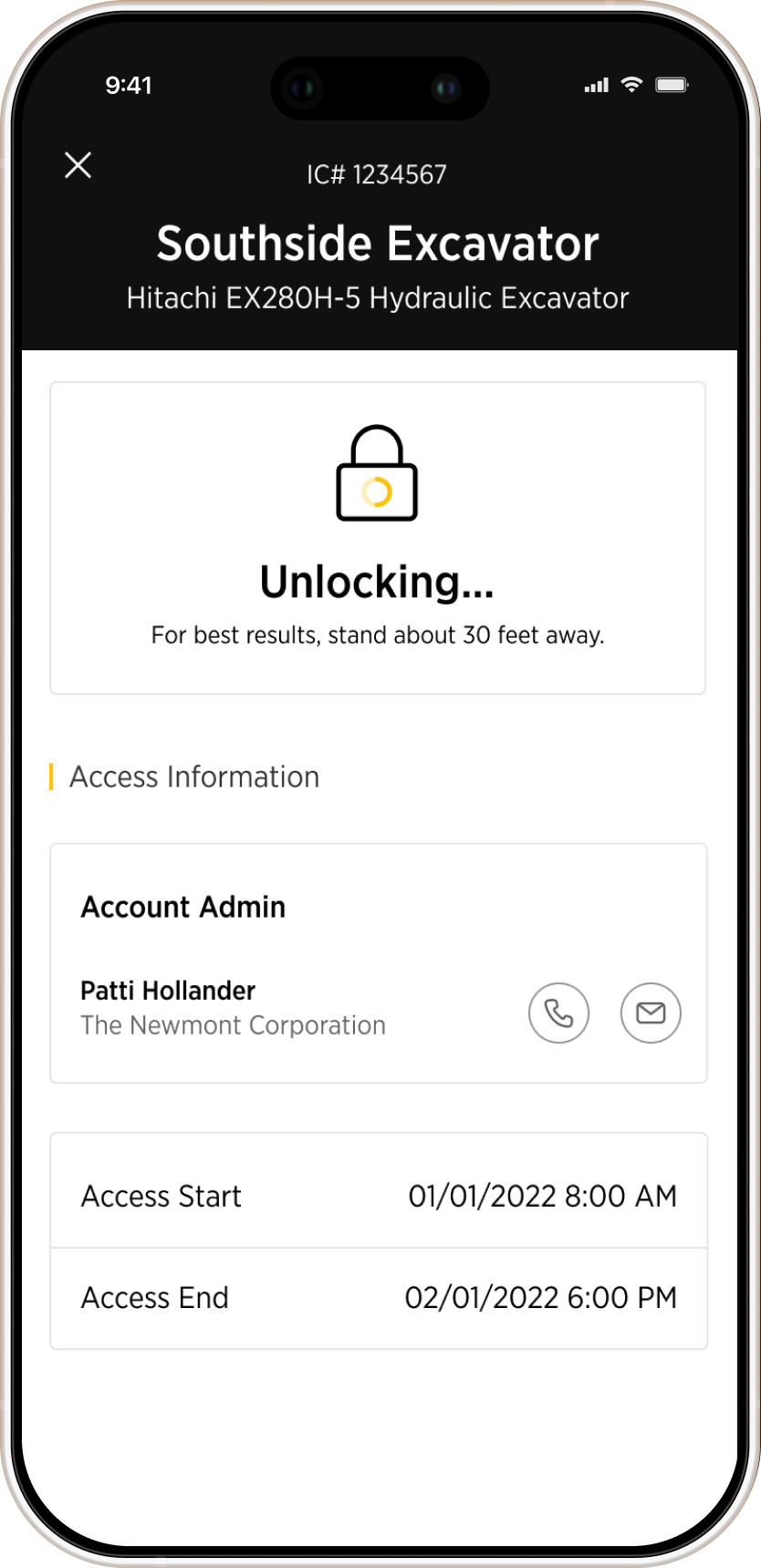 Herc Rentals app — unlocking equipment
