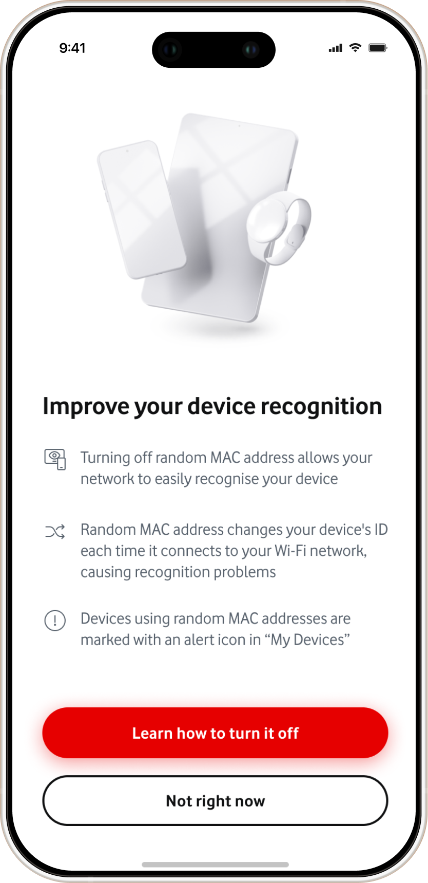 Vodafone app — MAC address randomization