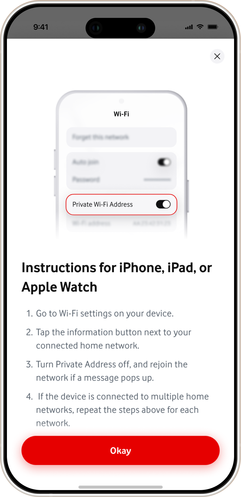 Vodafone app — MAC address randomization, step 2