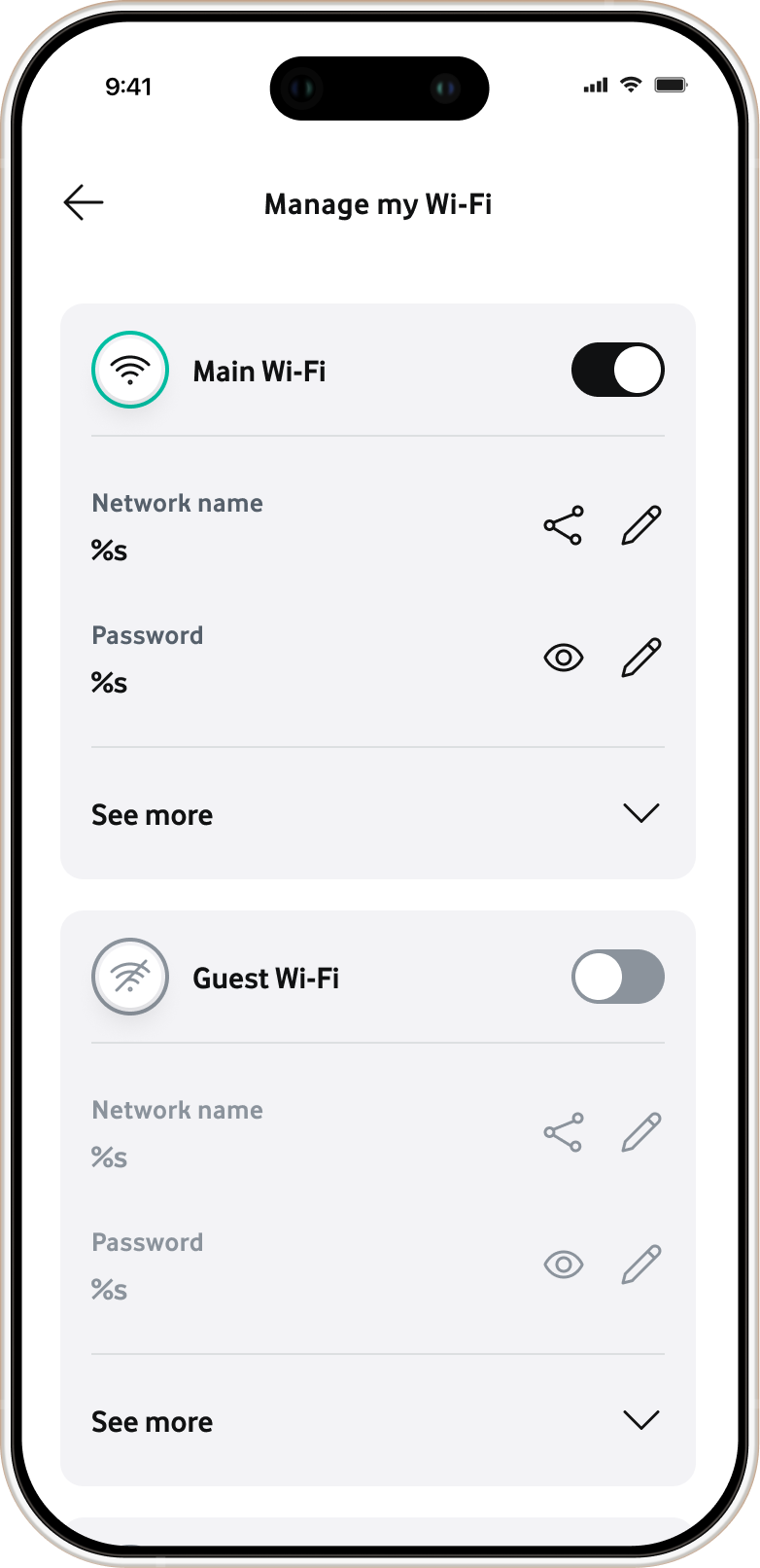 Vodafone app — manage Wi-Fi